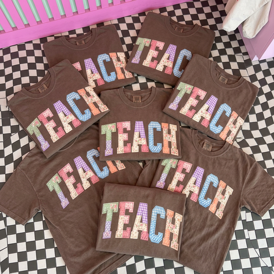 Printed faux quilted teach