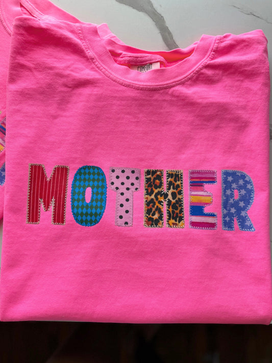 Printed faux patchwork mama