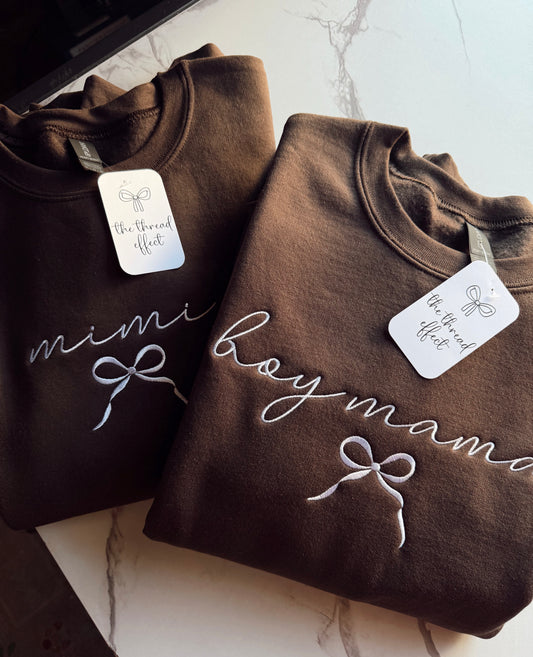 Embroidered custom name with bow